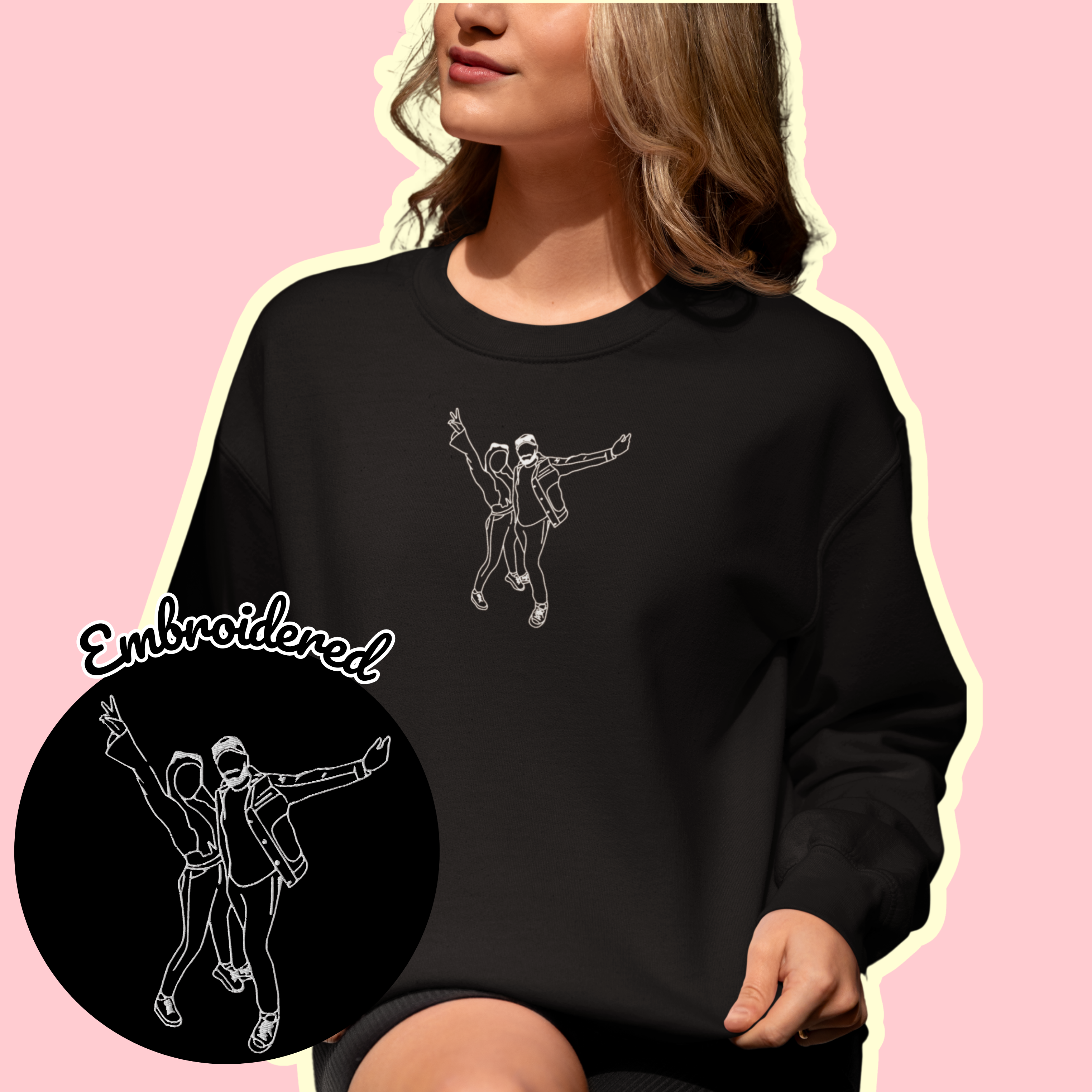 Embroidered Crewneck Sweatshirt From Photo - Minimalist Design - Center Chest