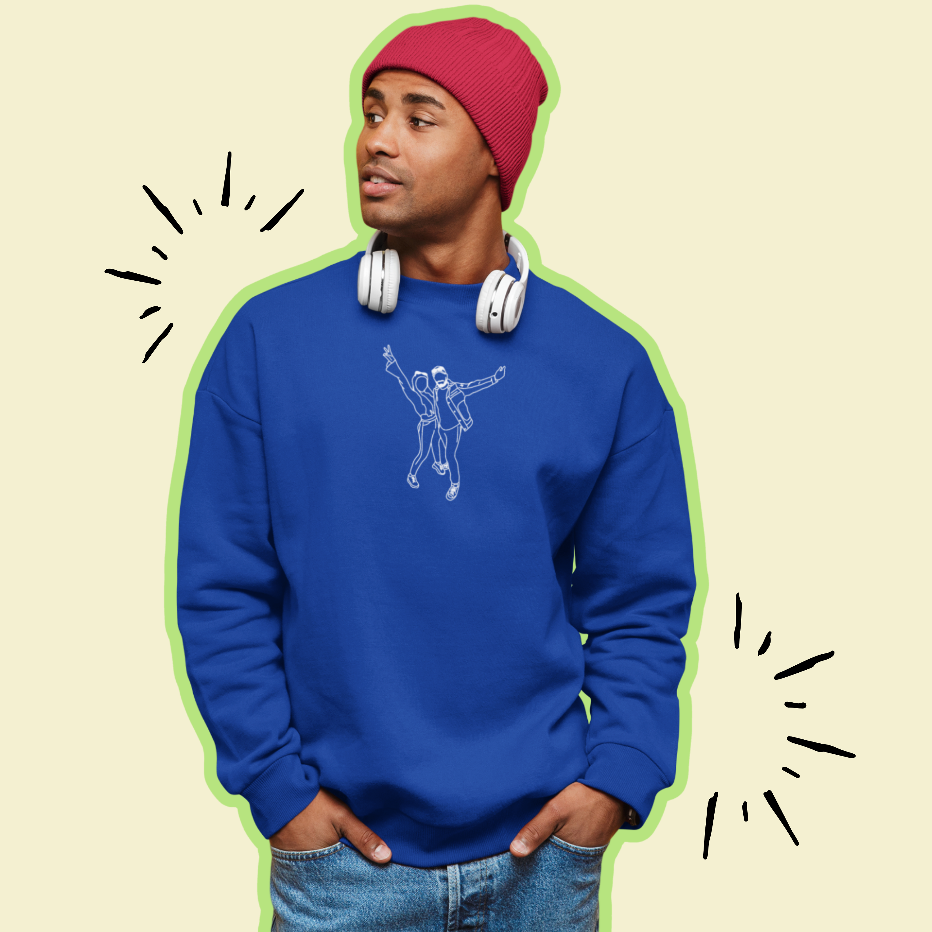 Embroidered Crewneck Sweatshirt From Photo - Minimalist Design - Center Chest