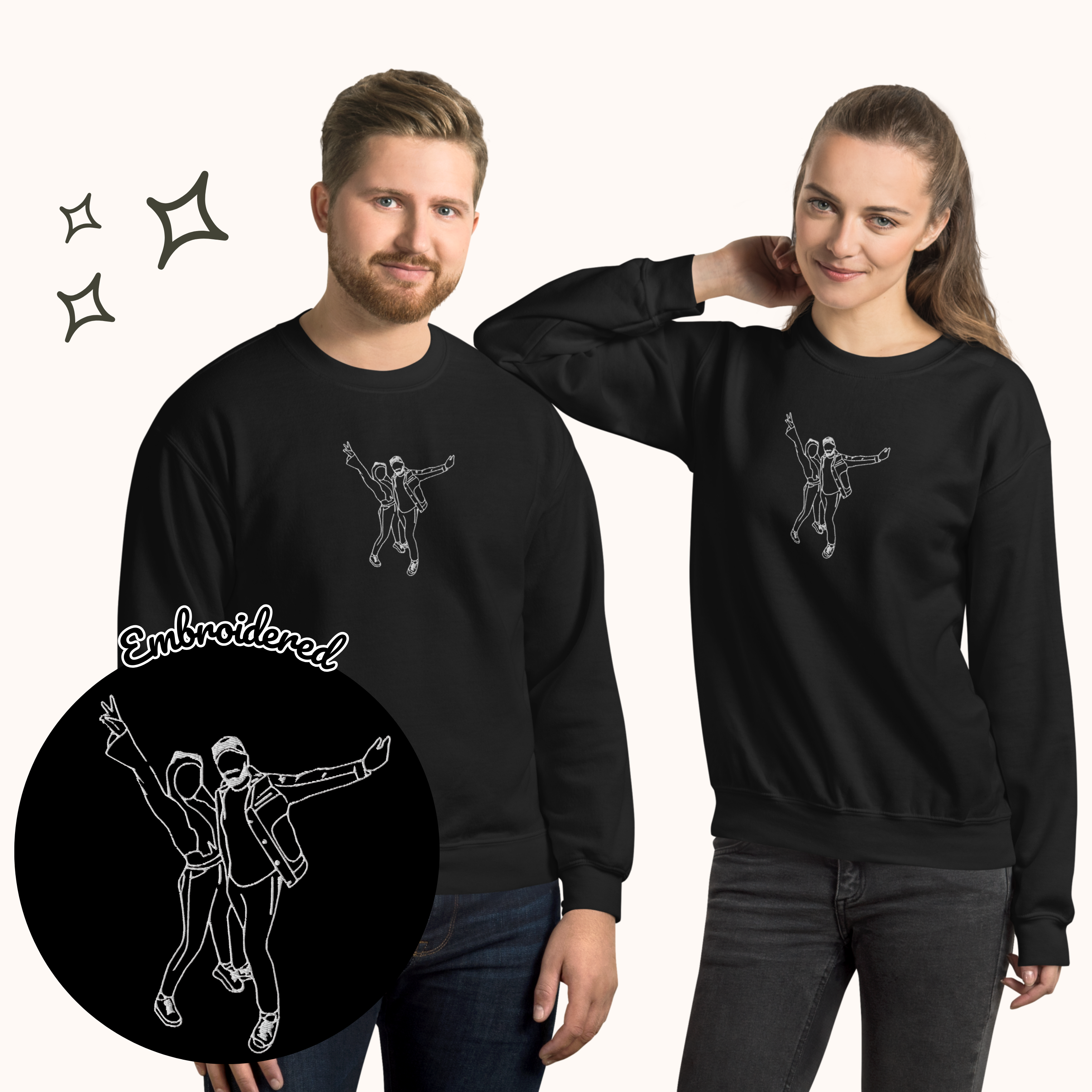 Embroidered Crewneck Sweatshirt From Photo - Minimalist Design - Center Chest