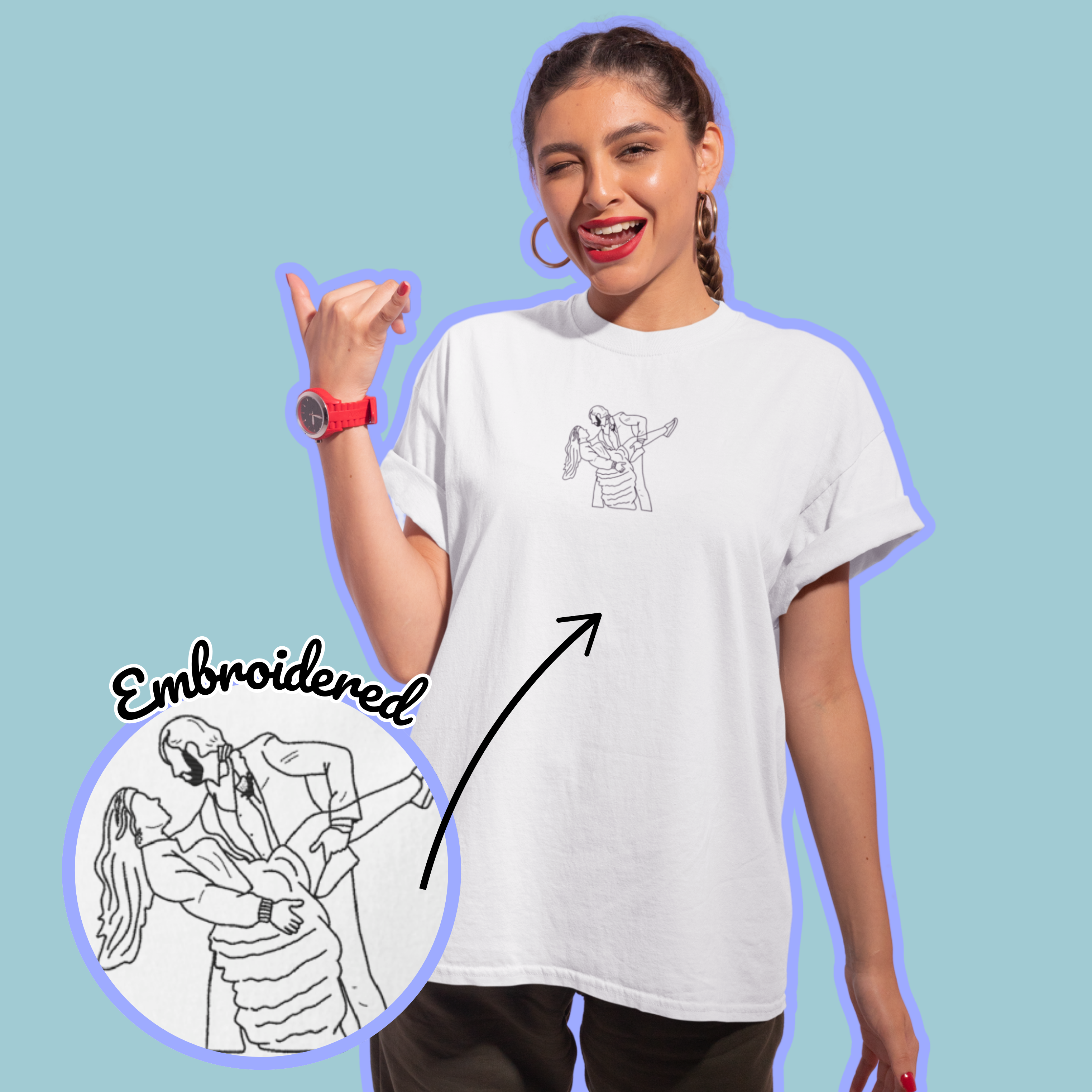 Embroidered T-Shirt From Photo - Minimalist Design - Center Chest.