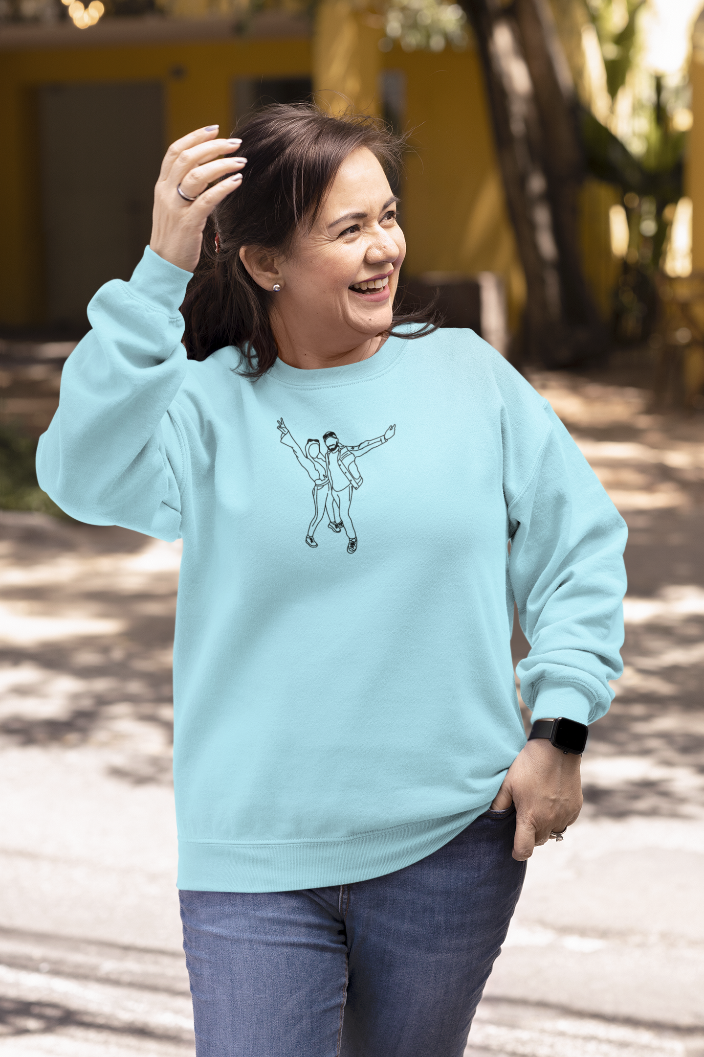 Embroidered Crewneck Sweatshirt From Photo - Minimalist Design - Center Chest