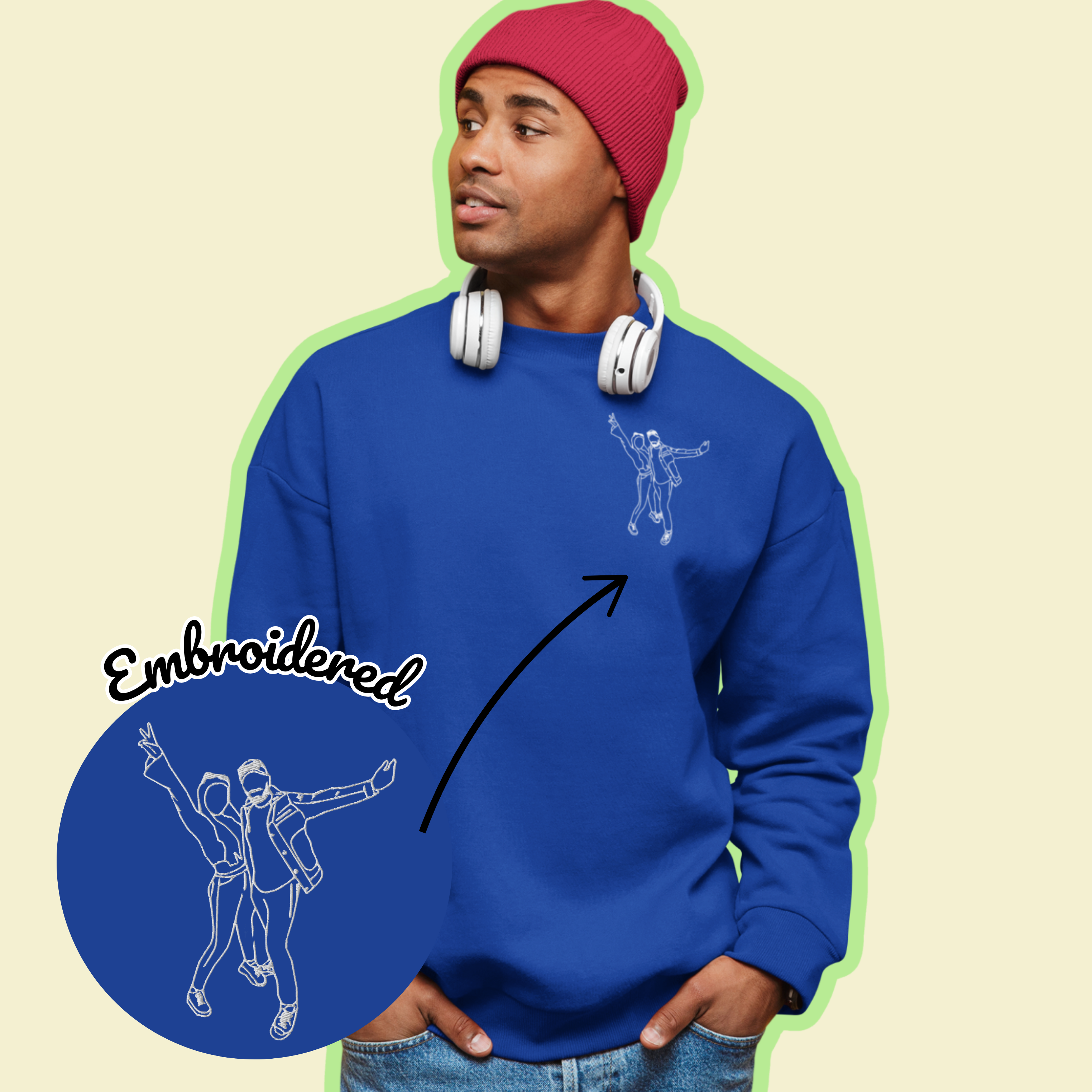 Embroidered Crewneck Sweatshirt From Photo - Minimalist Design - Left Chest