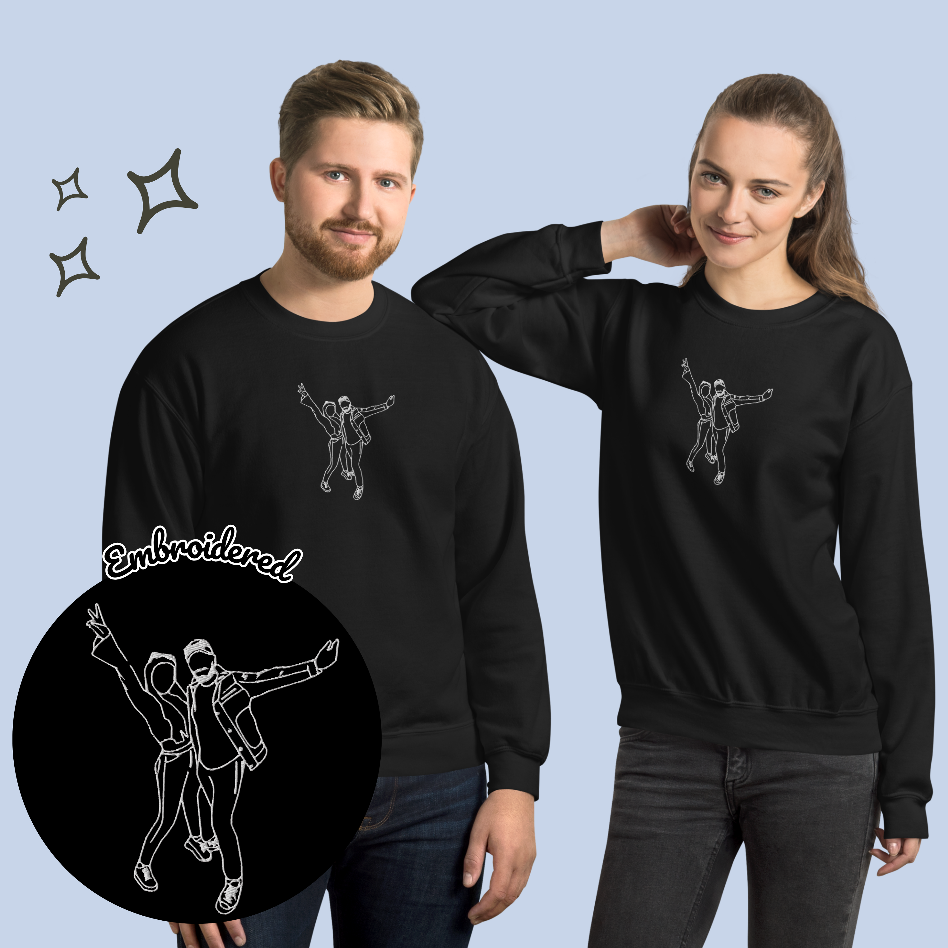 Embroidered Crewneck Sweatshirt From Photo - Minimalist Design - Left Chest