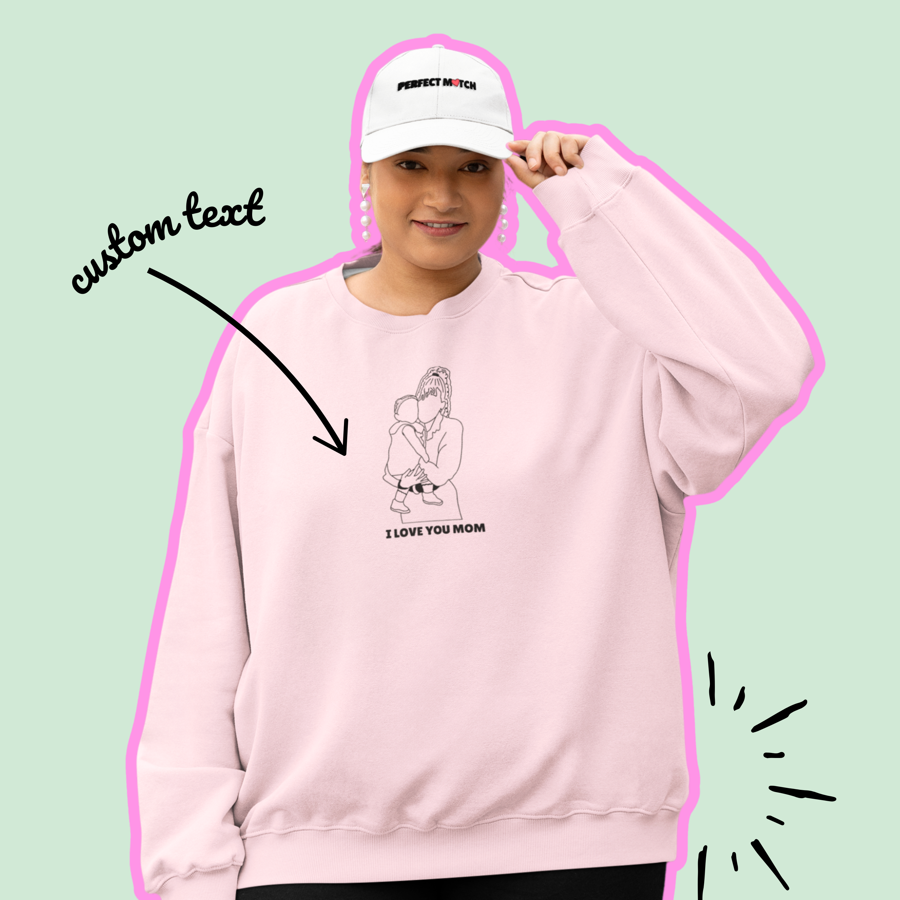 Embroidered Crewneck Sweatshirt From Photo - Minimalist Design - Center Chest