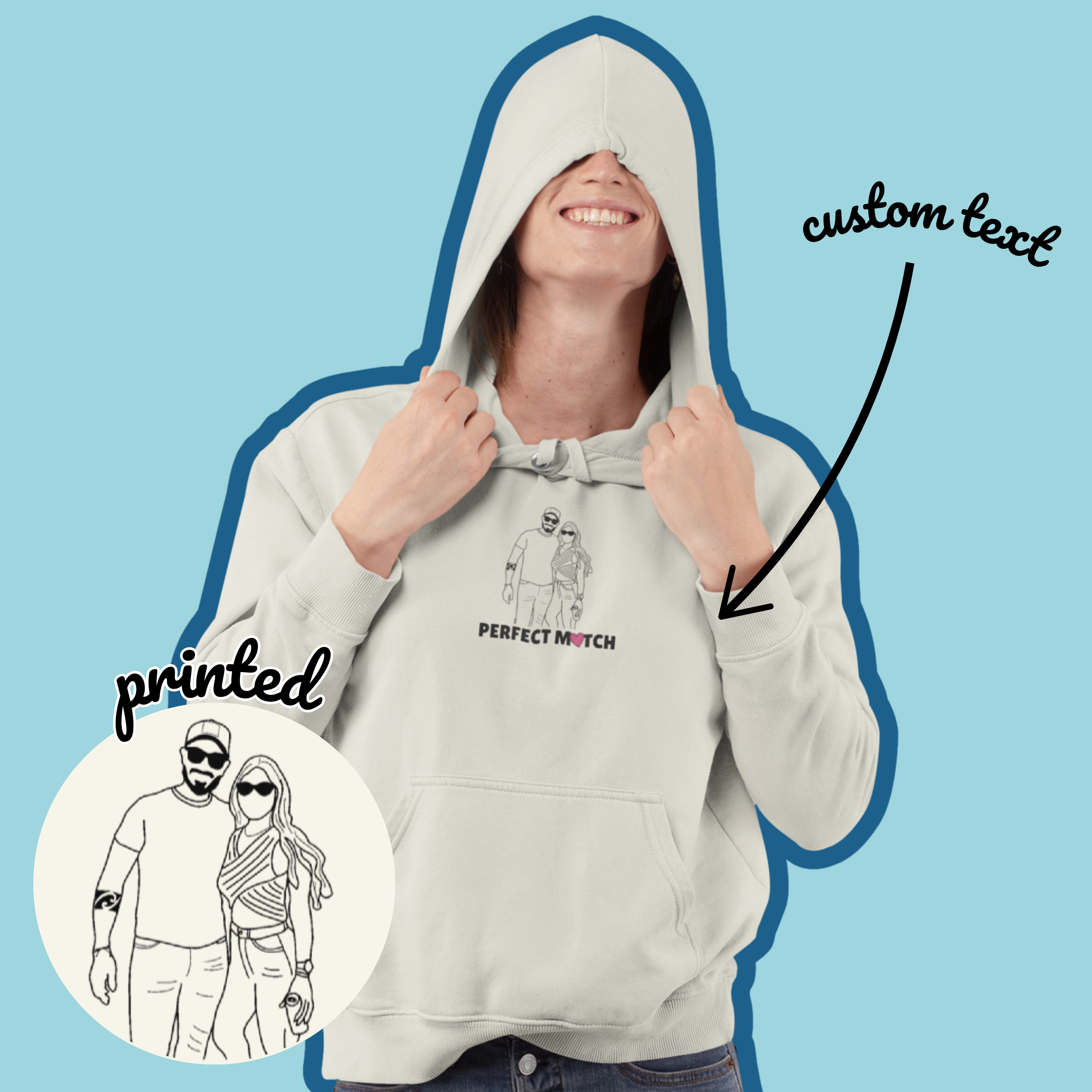 Printed Hooded Sweatshirt From Photo - Minimalist Design - Center Chest