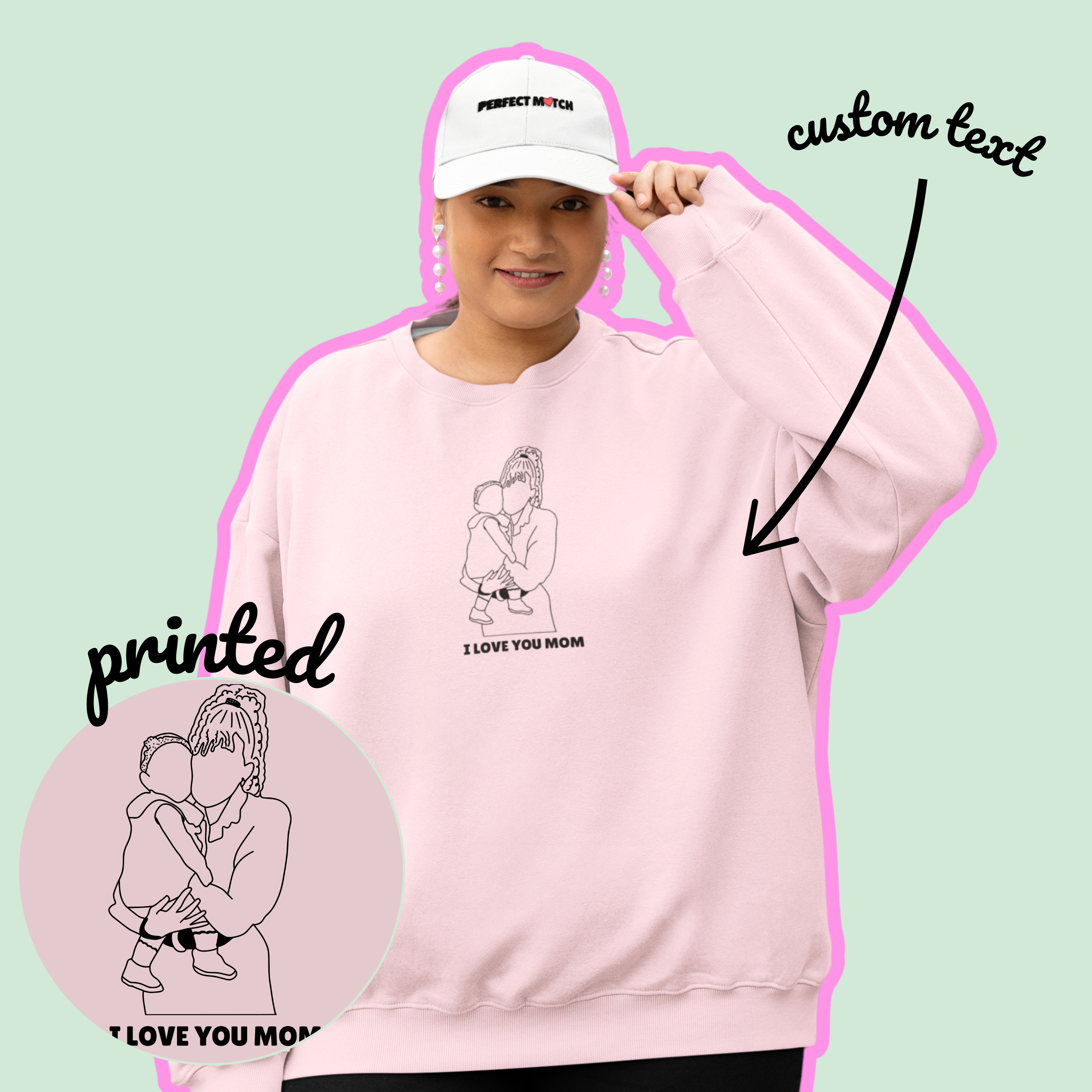 Printed Crewneck Sweatshirt From Photo - Minimalist Design - Center Chest